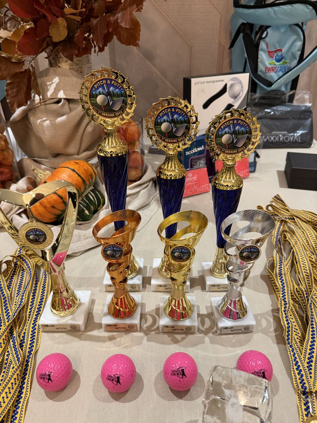 Trophies and medals laid out for the awards